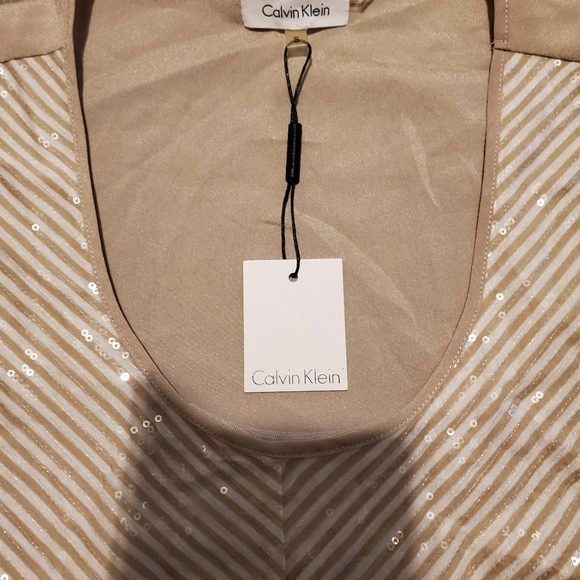 Calvin Klein Womens Top Sz Small Latte  Sequin Tank Dressy Glam Core - Picture 3 of 4